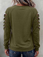 Leopard Print Spliced Cutout Sleeve Round Neck Long Sleeve Top
