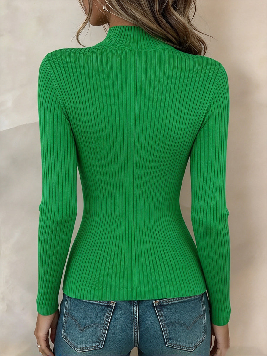 Chic Pleated Overlay Ribbed Knit Top