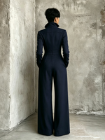 Military-chic Tailored Navy Jumpsuit
