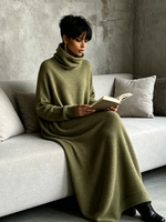 Chic Oversized Knit Turtleneck Maxi Dress