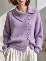 Elegant Asymmetric-neck Knit Cardigan