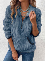 Half Zip Stand Collar Cable Fleece Long Sleeve Top