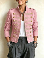 Casual Military-style Pink Denim Jacket