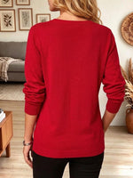 Women's Red Knit Tunic Sweater with Diagonal Grommet Detail