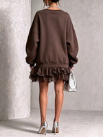 Chic Oversize V-Neck Lace-Trimmed Sweatshirt Mini Dress