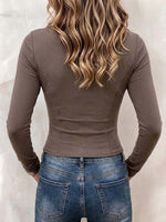 Military Style Square Neck Button Detail Long Sleeve Top