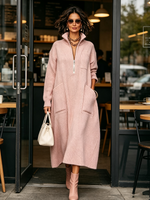 Elegant Quarter-zip High Collar Oversized Knit Midi Dress