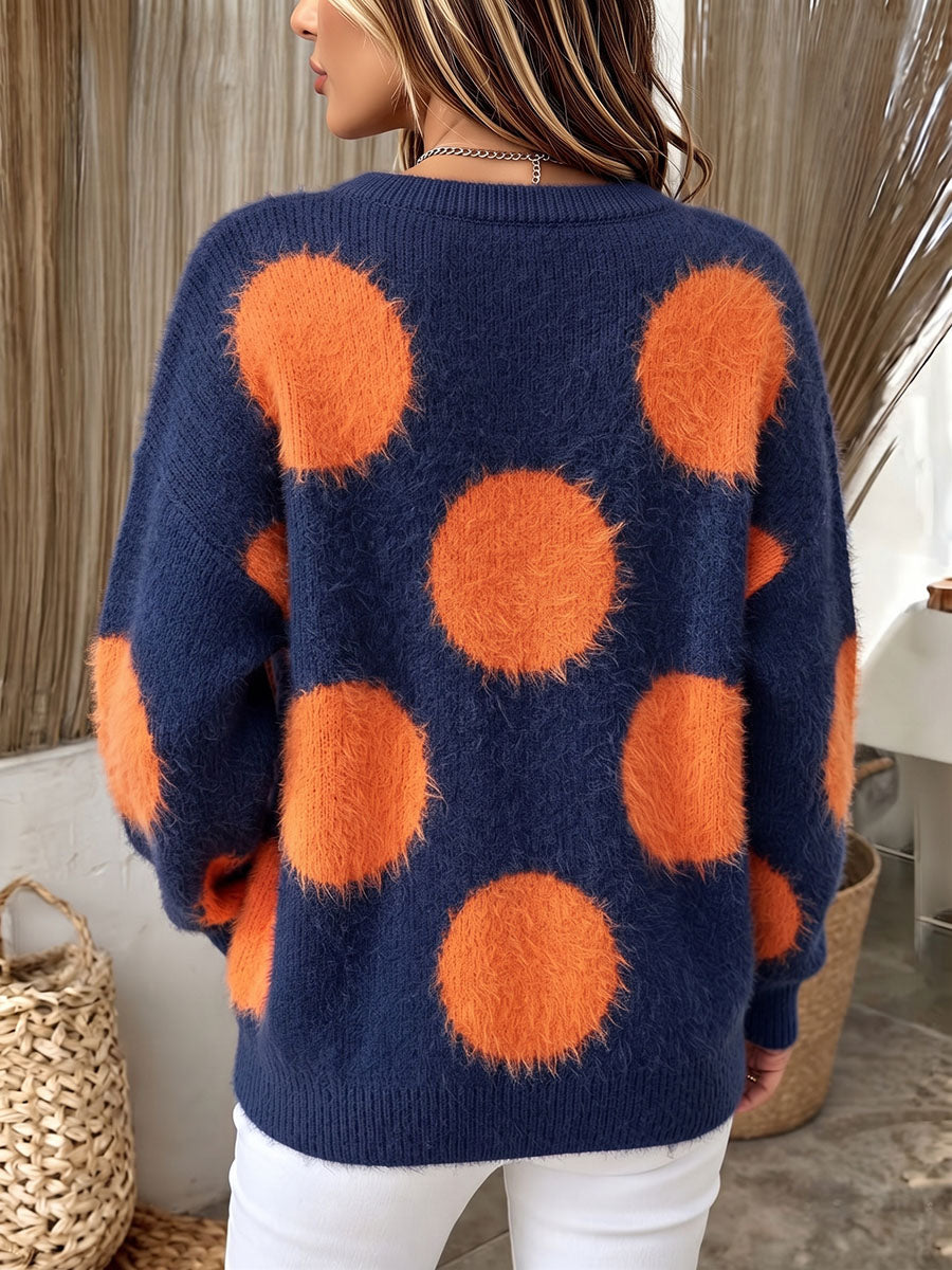 Chic Cozy Oversized Polka Dot Knit Sweater