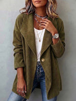 Single-button Corduroy Jacket With Oversized Lapels