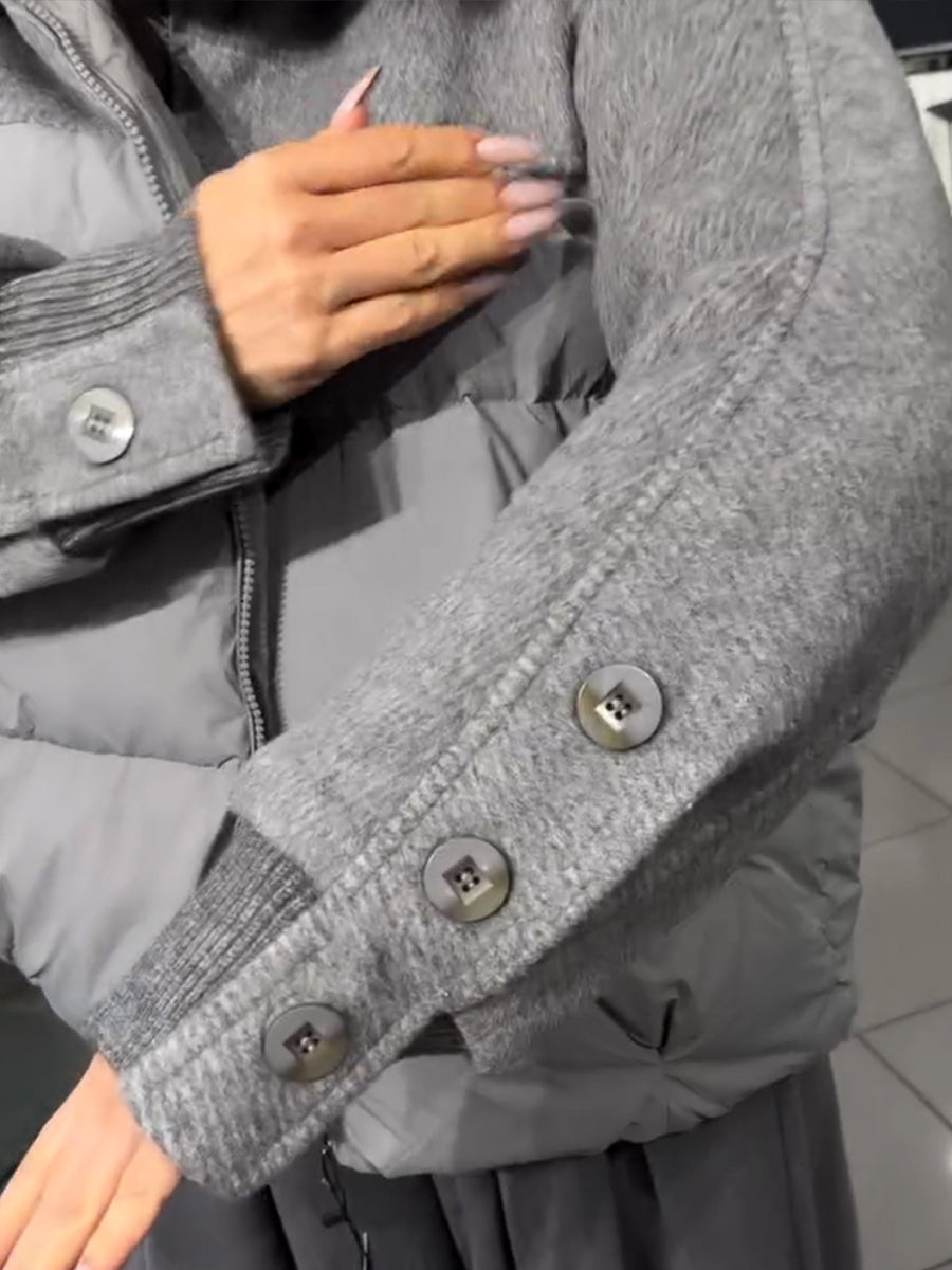 Casual-chic Hooded Down-padded Jacket With A Faux-fur Collar And Wool-blend Paneling.