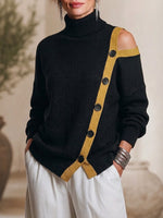 Chic Cut-out Color-block High-neck Knit Top