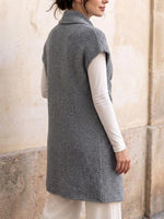 Women's Grey Longline Knit Vest with Woven Waist Detail