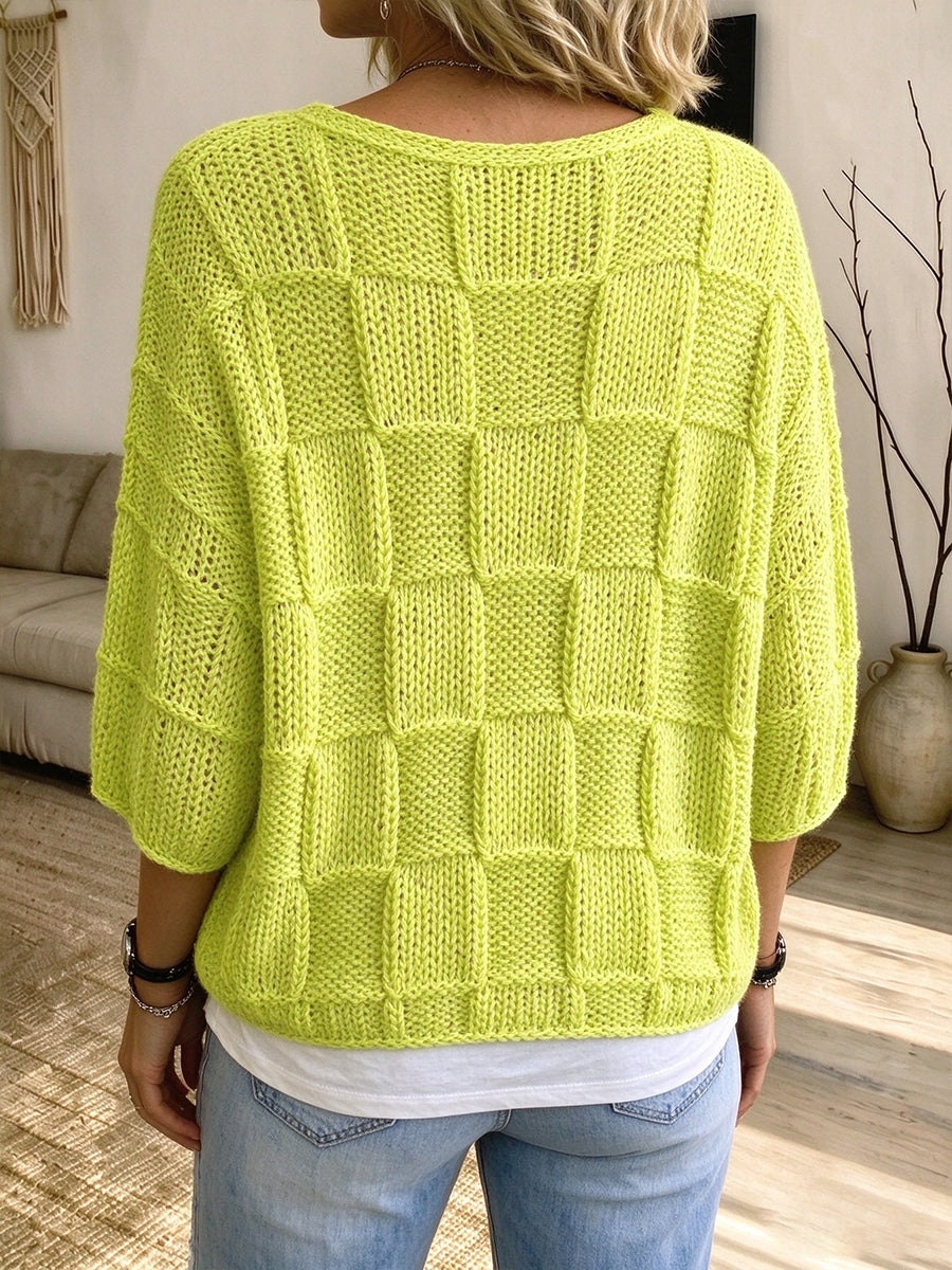 Vibrant Checkerboard Knit Pullover