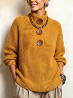 Cozy Button-Accented Ribbed Knit Sweater