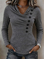 Women's Solid-color Cowl Neck Long-sleeve Slim-fit Knit Top