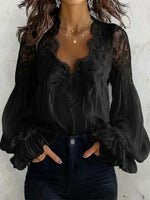 Pleated Shirt With Lace Inserts And Puff Sleeves