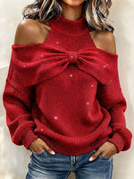 Chic Sweet Aesthetic Party Sparkling Red Bow Sweater
