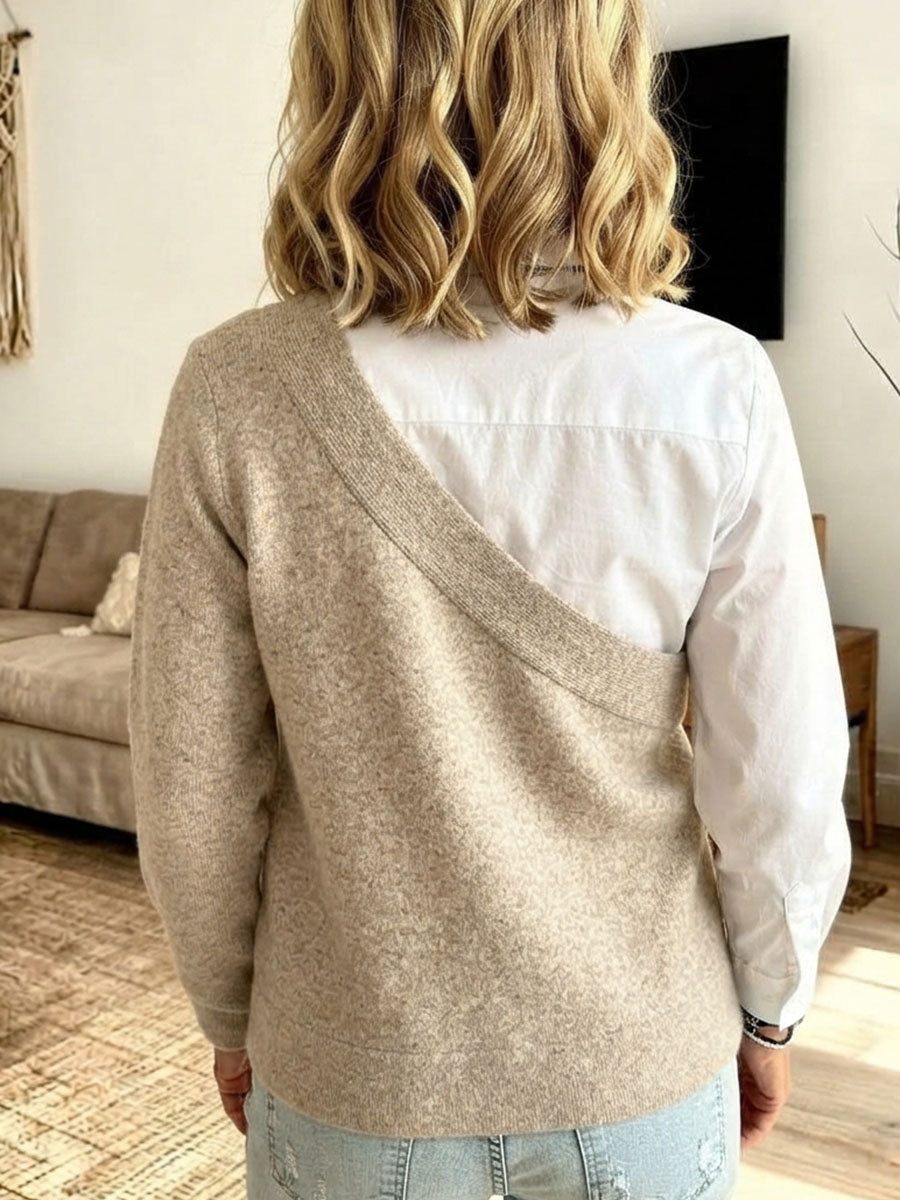 Chic Asymmetric Neckline False Two-piece Sweater