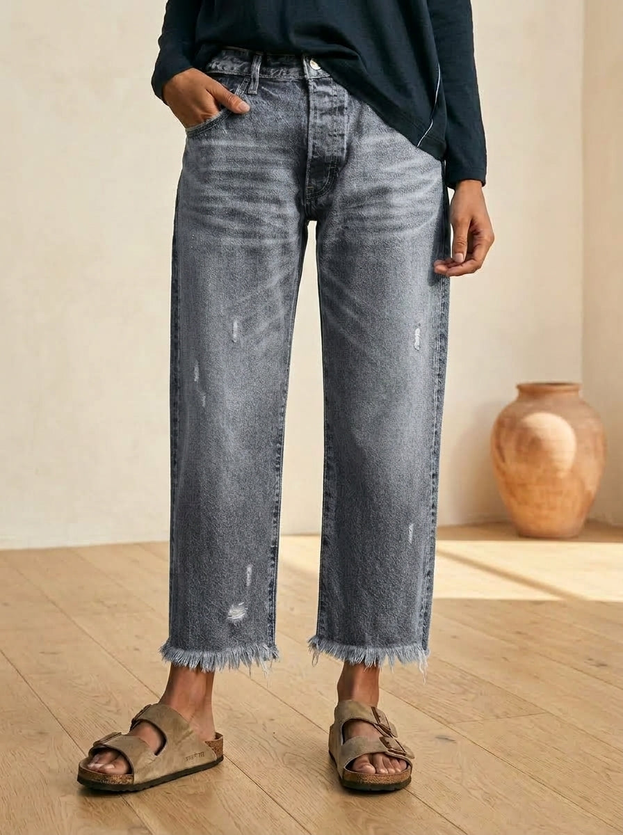 đ„Hot Sale 3000+đ„Women's Retro Fringed Cropped Straight Leg Jeans