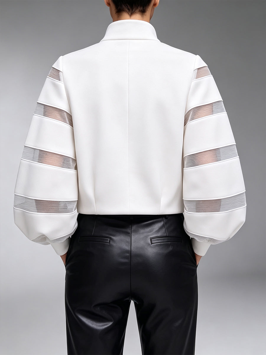Chic Sheer-Paneled Zip-Up Bomber Jacket