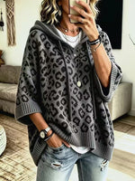 Comfortable And Casual Leopard-print Knitted Hoodie