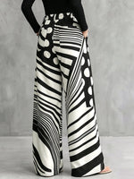 Chic Polka Dot & Striped Wide-Leg Denim Pants