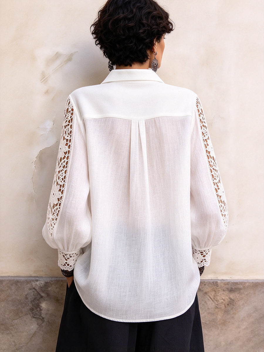Lace-detail Linen-cotton Shirt