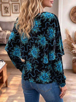 Women's Floral Velvet Draped Cowl Neck Overlay Blouse