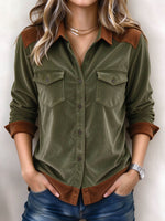 Casual Color-block Corduroy Western-style Shirt Jacket