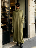 Chic Oversized Knit Turtleneck Maxi Dress