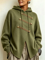 Chic Military-style Asymmetrical Olive Green Hoodie