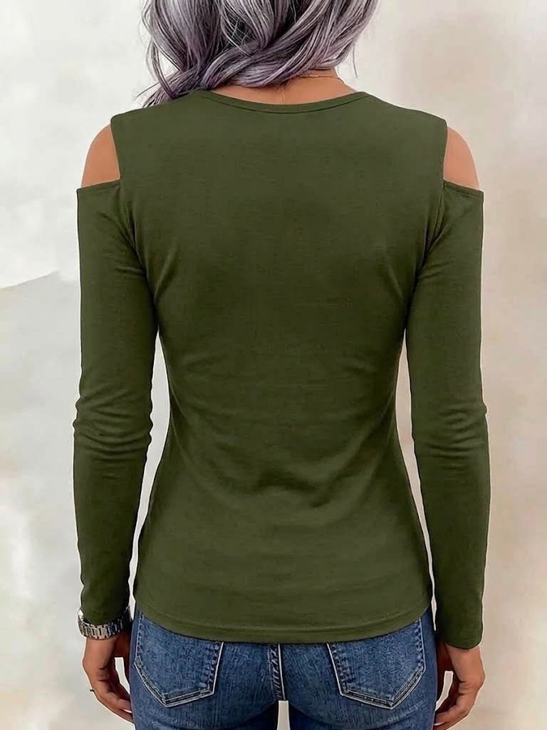 Cold-shoulder Long-sleeve Top With Leopard-print Paneling And Distressed Details