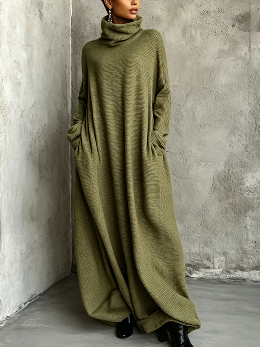 Chic Oversized Knit Turtleneck Maxi Dress