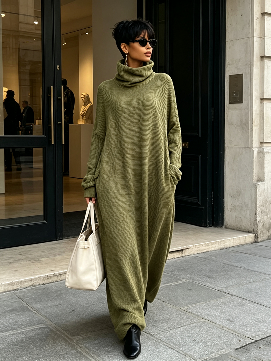 Chic Oversized Knit Turtleneck Maxi Dress