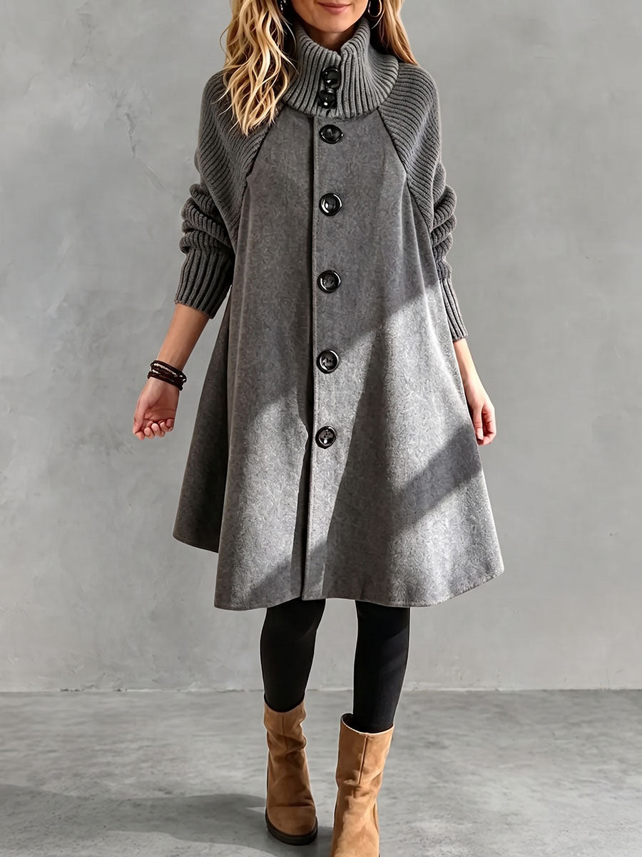 Women's Solid-color Turtleneck Long-sleeve Loose-fit Casual Wool-blend Coat