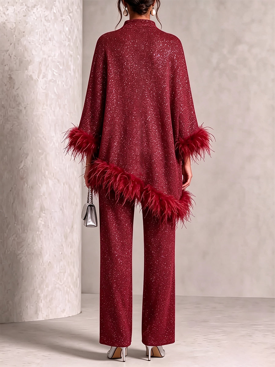 GlamorousFeather-Trimmed Knit Two-Piece Set
