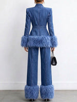 Women's Tailored Denim Jacket with Faux Fur Trim