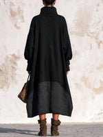 Casual Striped Color-block Long Sweatshirt Dress With A High Neck