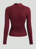 Stylish Casual Burgundy Long-sleeve Knit Top With Heart-shaped Neckline