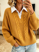 Classic Cable Knit False Two-piece Cable Sweater