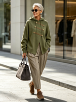 Chic Military-style Asymmetrical Olive Green Hoodie
