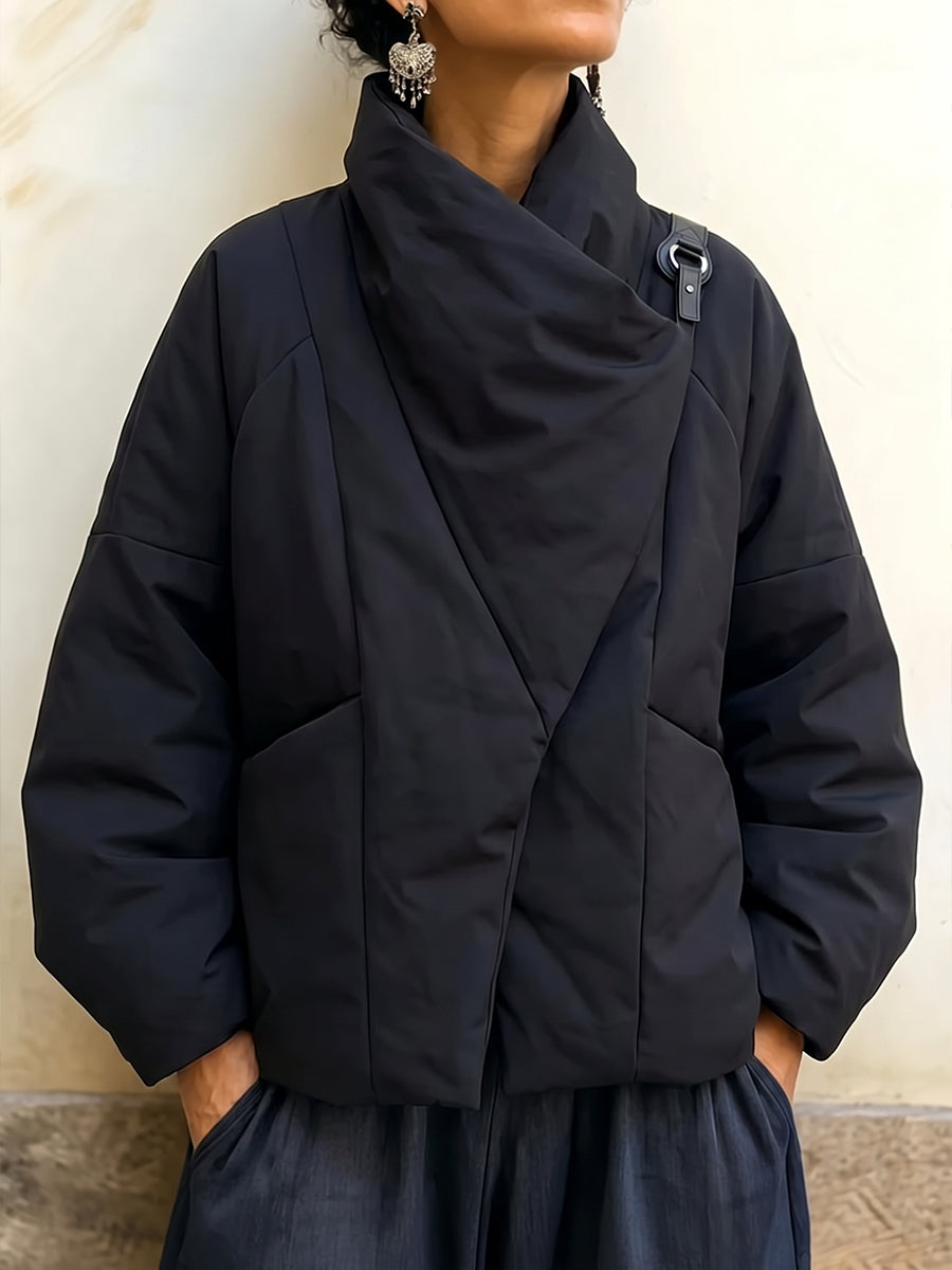 Contemporary Draped Asymmetric Puffer Jacket