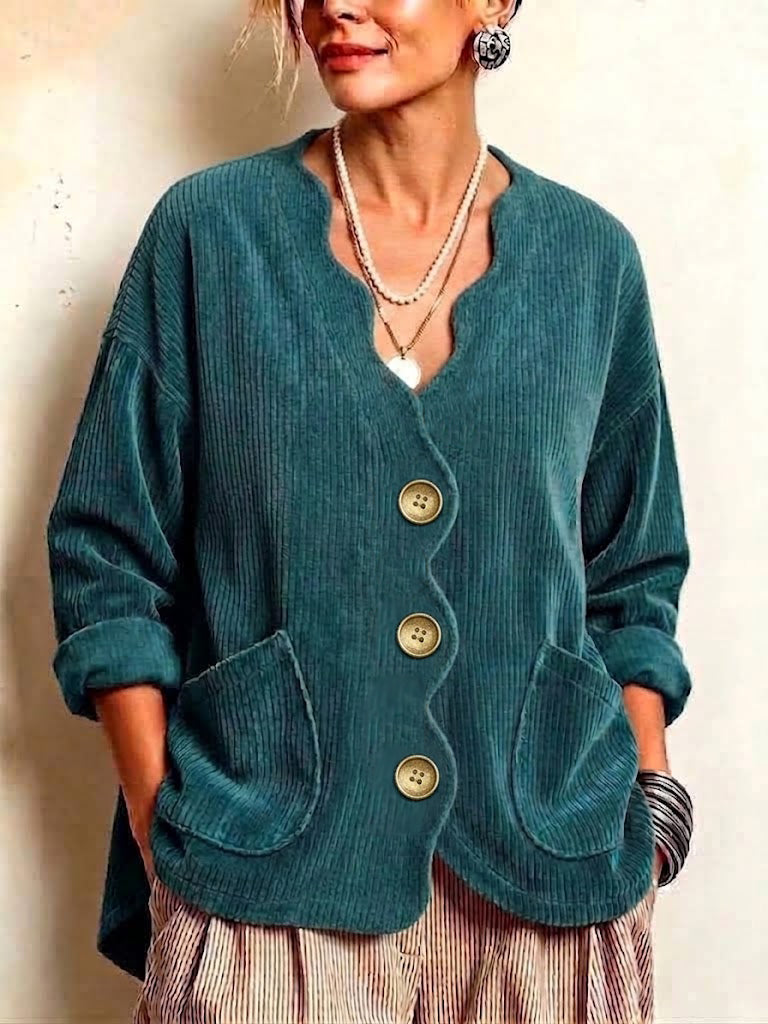 Wavy V-neck Corduroy Jacket
