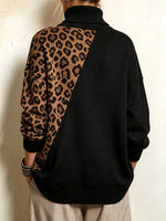 Cozy Leopard Colorblock Turtleneck Knit Sweater
