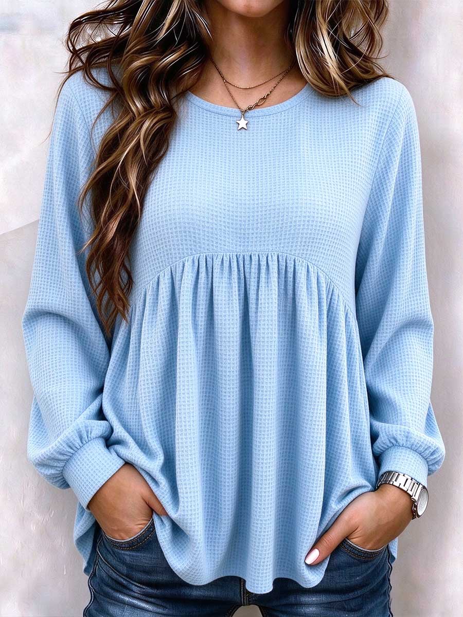 Women's Waffle Knit Babydoll Peplum Top