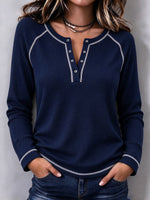 Relaxed-fit Casual Waffle-knit Cotton Long-sleeve Top