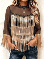 Glamorous Metallic Fringe Shimmer Mesh Top
