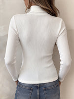 Gothic-Chic Ribbed Knit Turtleneck Top