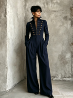 Military-chic Tailored Navy Jumpsuit