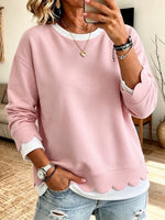 Loose, Casual "faux-layered" Sweatshirt With Scalloped Trim